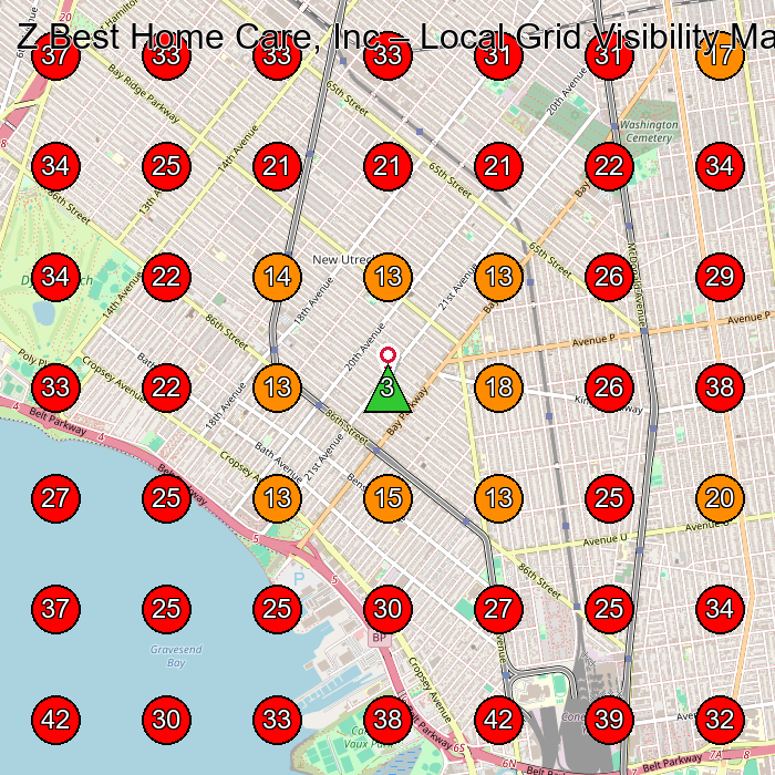 Z Best Home Care, Inc GeoGrid visibility map for Home Health Care Service in Brooklyn